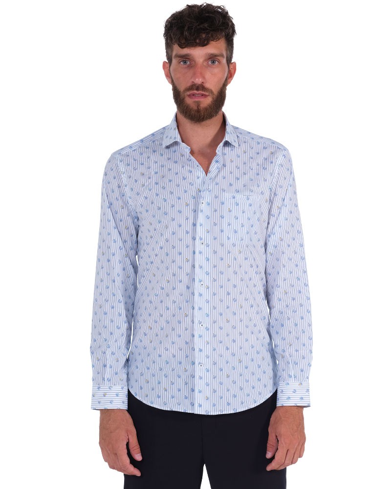 Camicia Oversize Con Maxi Frange Bianco/azzurro